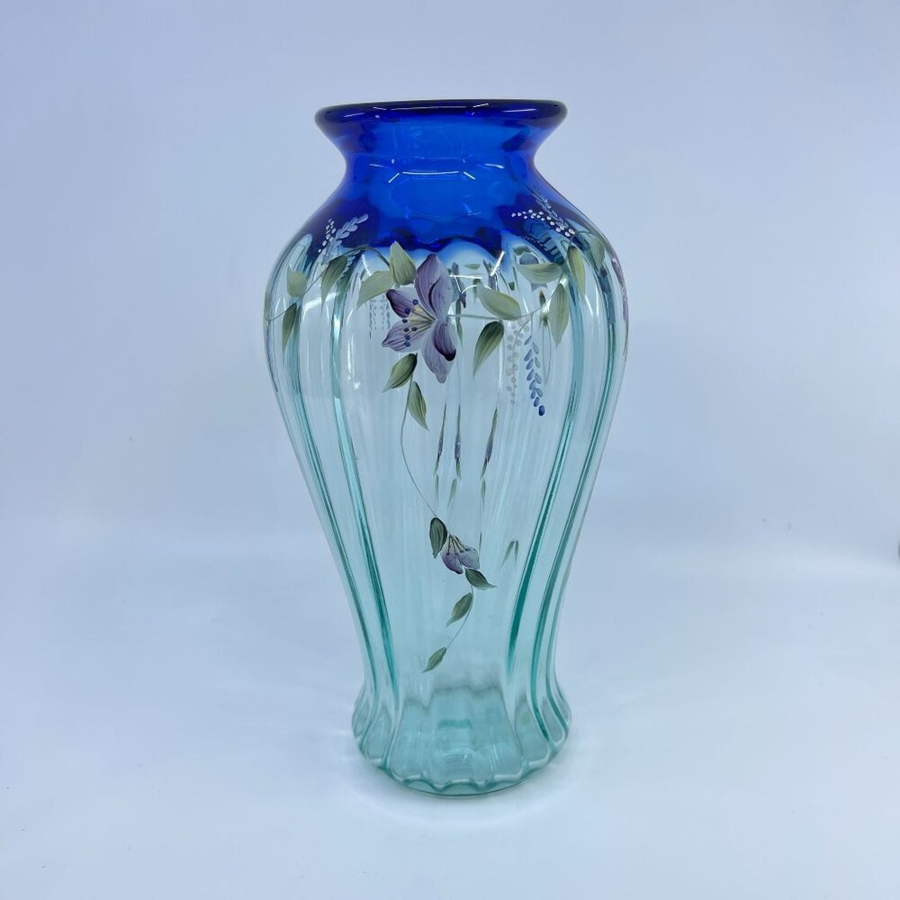 vintage fenton 1999 family series "tranquility" vase ribbed optic hand painted